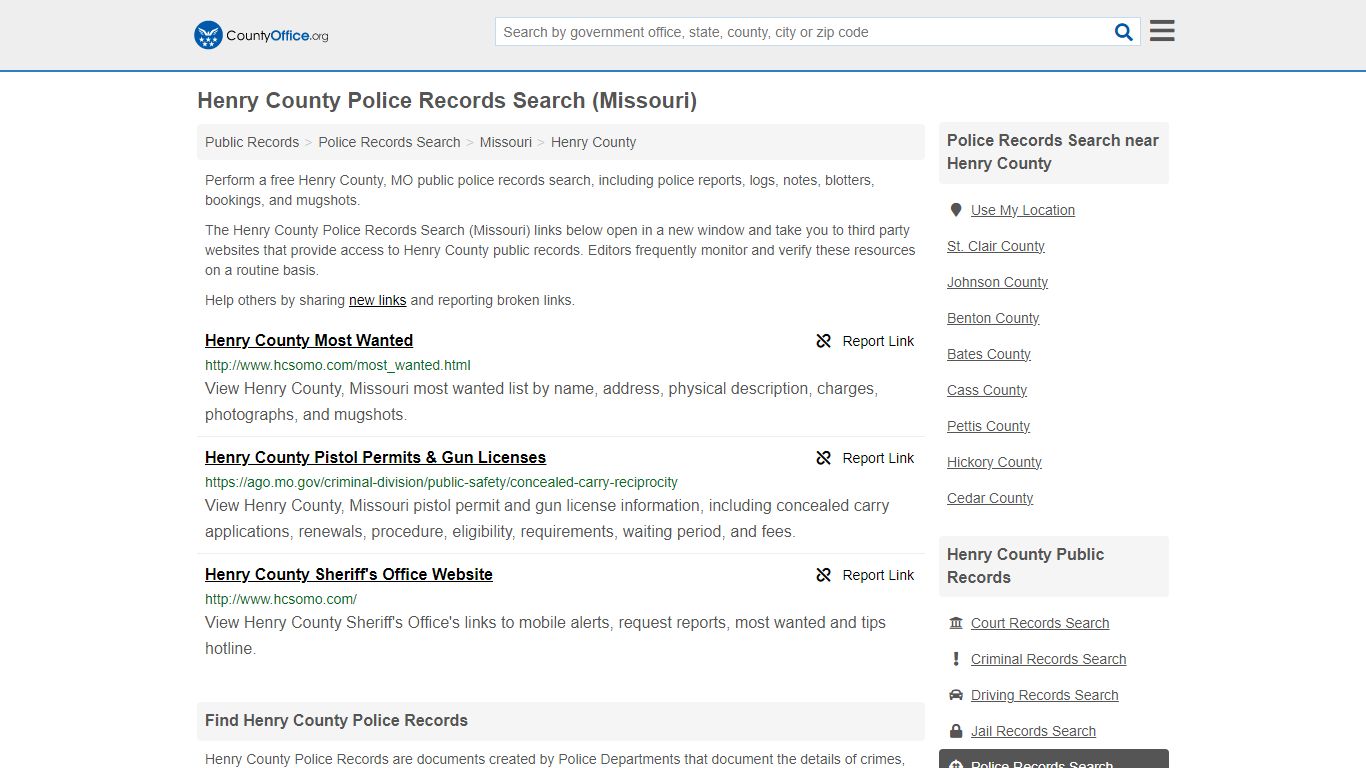 Henry County Police Records Search (Missouri) - County Office
